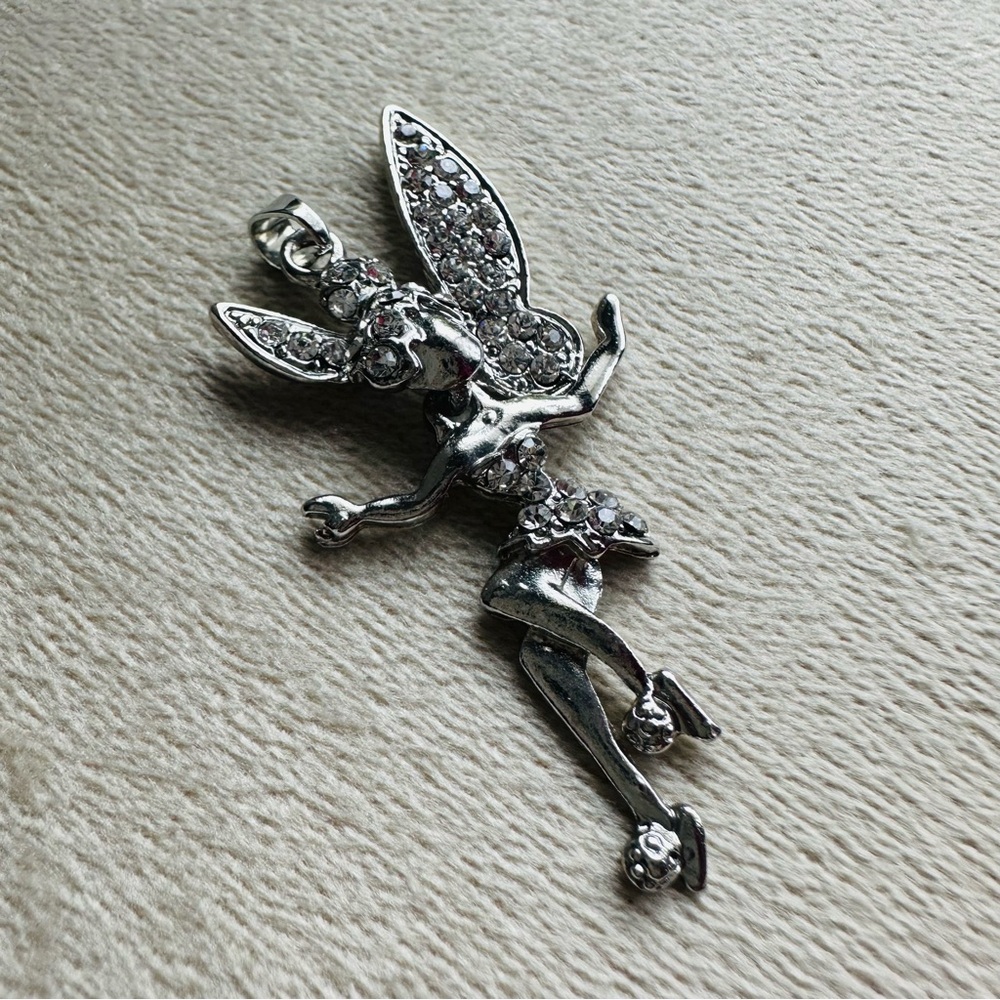Articulated Rhinestone Fairy Pendant – Tinker Bell Inspired Silver Tone - Picture 4 of 6